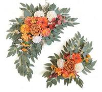 Shein Set de 2 colgantes florales clásicos - Decoración de rosa artificial de color caramelo marrón con hojas verdes de plástico, adecuado para arco de boda