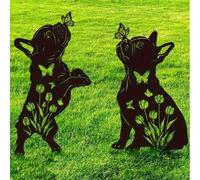 Shein Set de 2 estacas de jardín de Bulldog Francés de acrílico, adecuadas para decoración de patio, césped, arte al aire libre, 2D