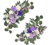 Shein Set de 2 flores artificiales de arco de boda de color púrpura, decoración de cartel de bienvenida y flores de arco, adecuado para la recepción de boda