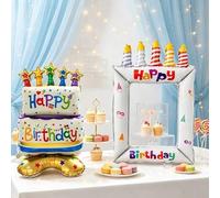 Shein Set de 2 globos de papel de aluminio Happy Birthday, globo de película de poliéster de aluminio de 2 capas con forma de pastel, globo blanco inflable