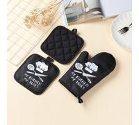 Shein Set de 2 guantes gruesos para cocina/horno de microondas, guantes y alfombrilla resistentes al calor para hornear y cocinar, multicolor