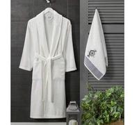 Shein Set de 2 piezas Albornoz unisex 100% algodón, bata de sauna de rizo y toalla para la cabeza de 50*85 cm