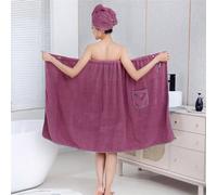 Shein Set de 2 piezas Albornoz y gorro de baño con estampado de piña y cuadrícula, estilo sencillo de felpa coral con lazo y bolsillos, absorbente de agua y