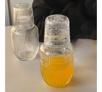 Shein Set de 2 piezas de jarra de agua y vaso de vidrio, jarra y vaso transparentes con patrón de girasol en relieve vintage para jugo/leche/té