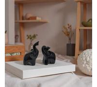 Shein Set de 2 piezas Figuras de elefante de resina blanca minimalista | Un conjunto de 2, diseño de trompa rizada, símbolo auspicioso, decoración de escrit
