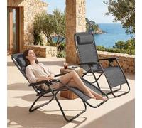 Shein Set de 2 Sillas de Gravedad Cero Reclinables Plegables, Tumbona Ajustable hasta 165°, con Reposacabezas Desmontable para Jardín, Patio, Piscina y Play