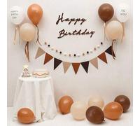 Shein Set de 23 piezas de globos de cumpleaños de colores retro, incluye pancarta de FELIZ CUMPLEAÑOS de tela no tejida color café, banderines triangulares