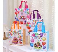 Shein Set de 24/16/12/8/4 piezas de bolsas de tela no tejida de 23*22*11CM con el texto "Feliz cumpleaños", bolsas de regalo de fiesta de cumpleaños, reutil