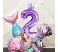Shein Set de 24 globos con forma de concha de sirena, 1 globo de foil de número 40 pulgadas extra grande de color púrpura, decoración para fiesta de cumplea