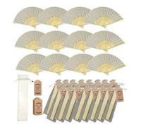 Shein Set de 3/15/30 piezas de abanicos plegables elegantes de color beige, incluye tarjeta de agradecimiento y bolsa de regalo, abanicos plegables de bambú