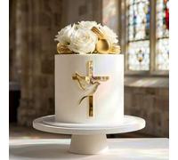 Shein Set de 3/6 piezas de decoración para pastel con cruz y paloma de acrílico espejado, decoraciones religiosas en dorado y plateado, adecuado para bautiz