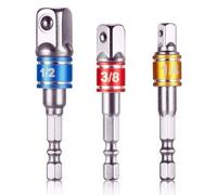 Shein Set de 3 adaptadores de enchufe de grado de impacto, brocas de vástago hexagonal de acero a cuadrado para taladros eléctricos, destornillador de impac