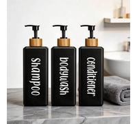 Shein Set de 3 botellas dispensadoras cuadradas de 500ml, aptas para champú, acondicionador, gel de baño, loción, decoración del baño del hogar, otoño, vuel
