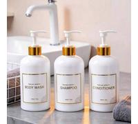 Shein Set de 3 dispensadores de baño, bomba recargable, dispensadores transparentes para champú, acondicionador y gel de baño, botella de jabón - Decoración