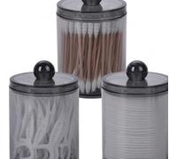 Shein Set de 3 dispensadores de bastoncillos de algodón - Frasco de plástico negro de 10 onzas para organizar productos de baño o tocador, decoración de bañ