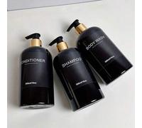 Shein Set de 3 dispensadores de loción/champú/acondicionador en negro, organizador de baño con etiquetas impermeables