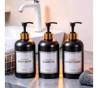 Shein Set de 3 dispensadores recargables transparentes con bomba, adecuados para champú, acondicionador, gel de baño, botellas de jabón - Decoración de baño