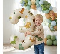 Shein Set de 3 globos de dinosaurio de 32 pulgadas, globo de número de lámina de color crema con pegatinas de dinosaurio para decoraciones de fiesta de cump