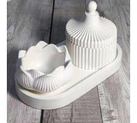 Shein Set de 3 moldes de silicona para DIY de portavelas de loto y bandejas ovaladas - Fácil desmoldado de resina epoxi, yeso, artesanías de hormigón - Sumi