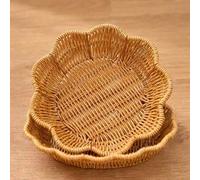 Shein Set de 3 piezas/1 pieza de bandejas de estilo ratán trenzado a mano, cestas de frutas de ratán trenzado y platos para alimentos, bandejas para aperiti