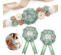 Shein Set de 3 piezas - Banda para el vientre de maternidad con estampado floral, adecuada para que los padres en espera la usen en la ceremonia de revelaci