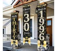 Shein Set de 3 piezas Bandera colgante, Pancarta, Decoraciones de fiesta en negro y dorado para el 30th cumpleaños, Telón de fondo de fiesta, Decoración de