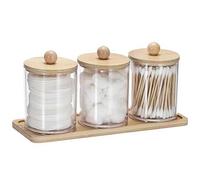 Shein Set de 3 piezas de almacenamiento de toallitas húmedas y almohadillas de algodón para el tocador del baño, con tapa de bambú - Caja de almacenamiento