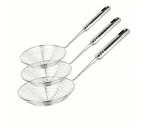 Shein Set de 3 piezas de colador de acero inoxidable, espumadera de metal duradera con mango largo, apto para freír, escurrir fideos, con anillo para colgar
