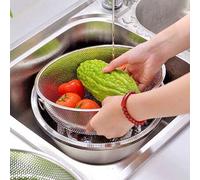 Shein Set de 3 piezas de coladores de acero inoxidable con mangos compactos, cesta de colador de cocina duradera para verduras, arroz y frutas, accesorio de