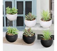 Shein Set de 3 piezas de plantas suculentas artificiales, suculentas verdes con macetas blancas y negras, decorativas para primavera/verano, regalo del Día
