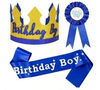 Shein Set de 3 piezas Insignias para fiesta de cumpleaños infantil, Faja de etiqueta con sombrero corona, color aleatorio, Suministros para fiestas