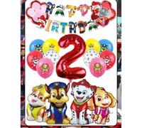 Shein Set de 32 piezas de globos de cumpleaños estilo Paw Patrol, globo de número de lámina roja de 32 pulgadas, pancarta de Feliz Cumpleaños, decoraciones