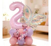 Shein Set de 34 globos de cumpleaños, globos de números 0-9 de 40 pulgadas en color rosa, globos de mariposa transparentes de colores, globos de corazón de