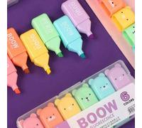 Shein Set de 4/5/6 colores de bolígrafos fluorescentes de mini osos lindos, marcadores de punta biselada en tonos pastel, útiles escolares y de jardín de in