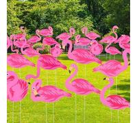 Shein Set de 4 estacas para el jardín con diseño de flamenco rosa de verano, 4 estilos de marcadores de césped de flamenco adecuados para decoración interio