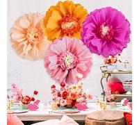 Shein Set de 4 flores de papel decorativas gigantes de 20 pulgadas en tonos melocotón y naranja para decoración de fiestas, bodas, cumpleaños y Navidad