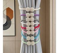 Shein Set de 4 ganchos magnéticos para cortinas con decoración de perlas falsas - Ganchos de cuerda de poliéster clásicos para la decoración del hogar/sala