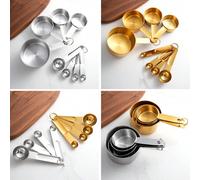 Shein Set de 4 piezas/8 piezas de tazas y cucharas de medición de acero inoxidable, para café, especias, hornear, utensilios de cocina