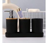Shein Set de 4 piezas de accesorios de baño estilo nórdico, que incluye botellas dispensadoras de champú, gel de baño y desinfectante, soporte para cepillo