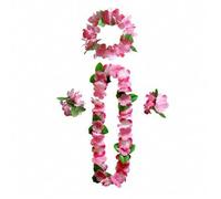 Shein Set de 4 piezas de corona de flores de plástico hawaianas, collar de pétalos de flores, diadema, pulsera, accesorio de disfraz 4 en 1 para festivales,