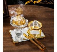 Shein Set de 4 piezas de cristal para quemador de incienso de estilo loto, quemador de incienso de cristal, brisas musulmanas de lujo tipo diamante para sos