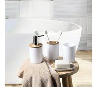 Shein Set de 4 piezas de dispensador de loción y jabonera y vaso para enjuague bucal, dispensador de loción de plástico moderno para baño, decoración del ho