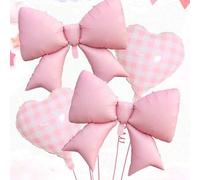 Shein Set de 4 piezas de globos con lazo rosa y corazón, incluye lazo grande, globos con forma de corazón, adecuado para decoración de cumpleaños estilo coq