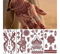 Shein Set de 4 tatuajes temporales con diseños de flores en las manos en colores marrón, rojo y castaño para dedos, uñas y arte corporal, aptos para bodas y