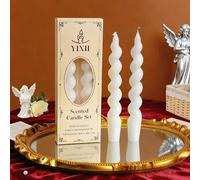 Shein Set de 4 velas aromáticas largas y puntiagudas de cera de soja, fragancia elegante, velas decorativas a rayas de estética moderna, velas aromáticas de