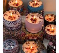 Shein Set de 4 velas perfumadas, con una variedad de fragancias que incluyen vainilla, jazmín, almizcle blanco, rosa, sándalo, cereza negra, hierba de limón