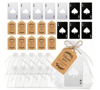 Shein Set de 40 abrebotellas con diseño de cartas de póker, incluye (5 negros + 5 plateados) abrebotellas con diseño de as de picas, 10 bolsas de organza, 1