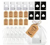 Shein Set de 40 piezas Abrebotellas con cartas de póker, incluye (5 negros + 5 plateados) Abridores de botellas con el as de picas, 10 bolsas de organza, 10