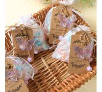 Shein Set de 40 piezas Bolsas de regalo con diseño de mariposa morada, bolsas de malla, suministros de empaquetado de regalos DIY, adecuado para decoración