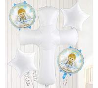 Shein Set de 5 globos con diseño de cruz para bautizo, que incluye 1 globo de bautizo de 18 pulgadas, globos en forma de estrella, adecuado para fiestas de